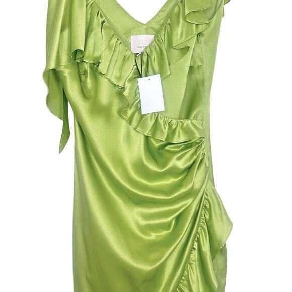 Cinq à Sept Petunya Silk Ruffle Hi-Low Dress in Green - Picture 7 of 14